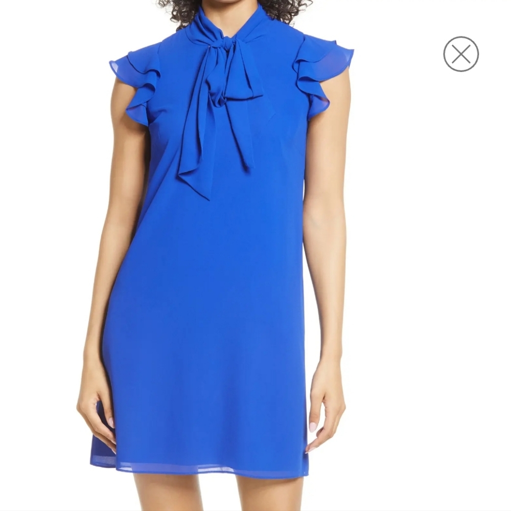 Vince Camuto Tie Neck Chiffon Shift Dress in Cobalt Size OP